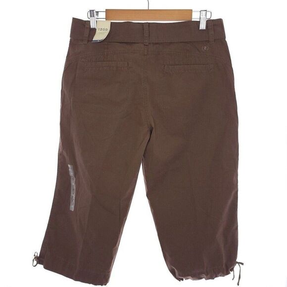 Izod Solid Brown Belted Cotton Capri Womens Size 6 - Picture 6 of 13